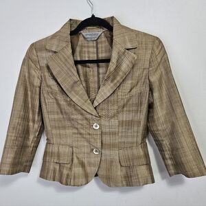 SPORTMAX Tailored Single Breast Silk Blazer Sz 2 Tan Brown Italy Designer